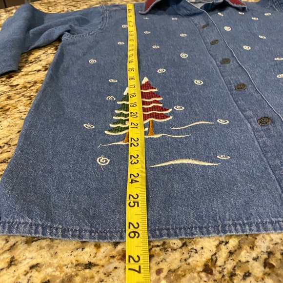 Vintage denim Christmas shirt, snowman, large - Picture 3 of 8